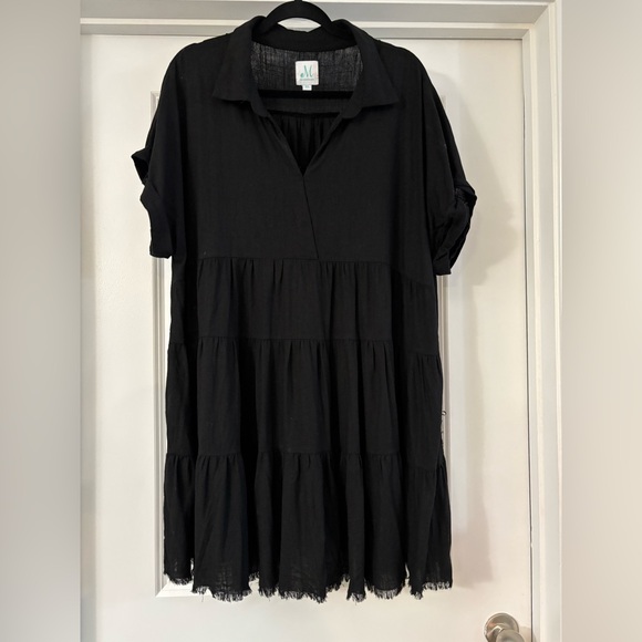 Black Linen Babydoll Dress - Picture 2 of 8